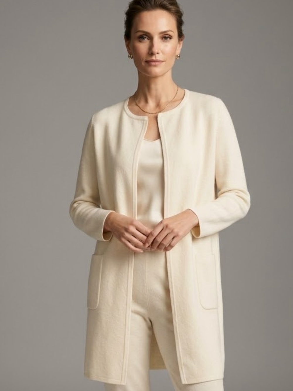 J.Crew Cream Merino Wool Blend Longline Duster Cardigan Sweater Coat S/M